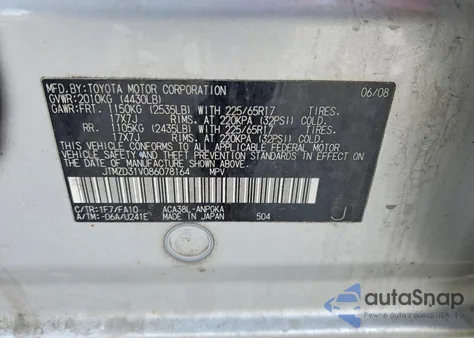 2008 Toyota Rav4 Limited z USA, uszkodzony, nr VIN JTMZD31V086078164